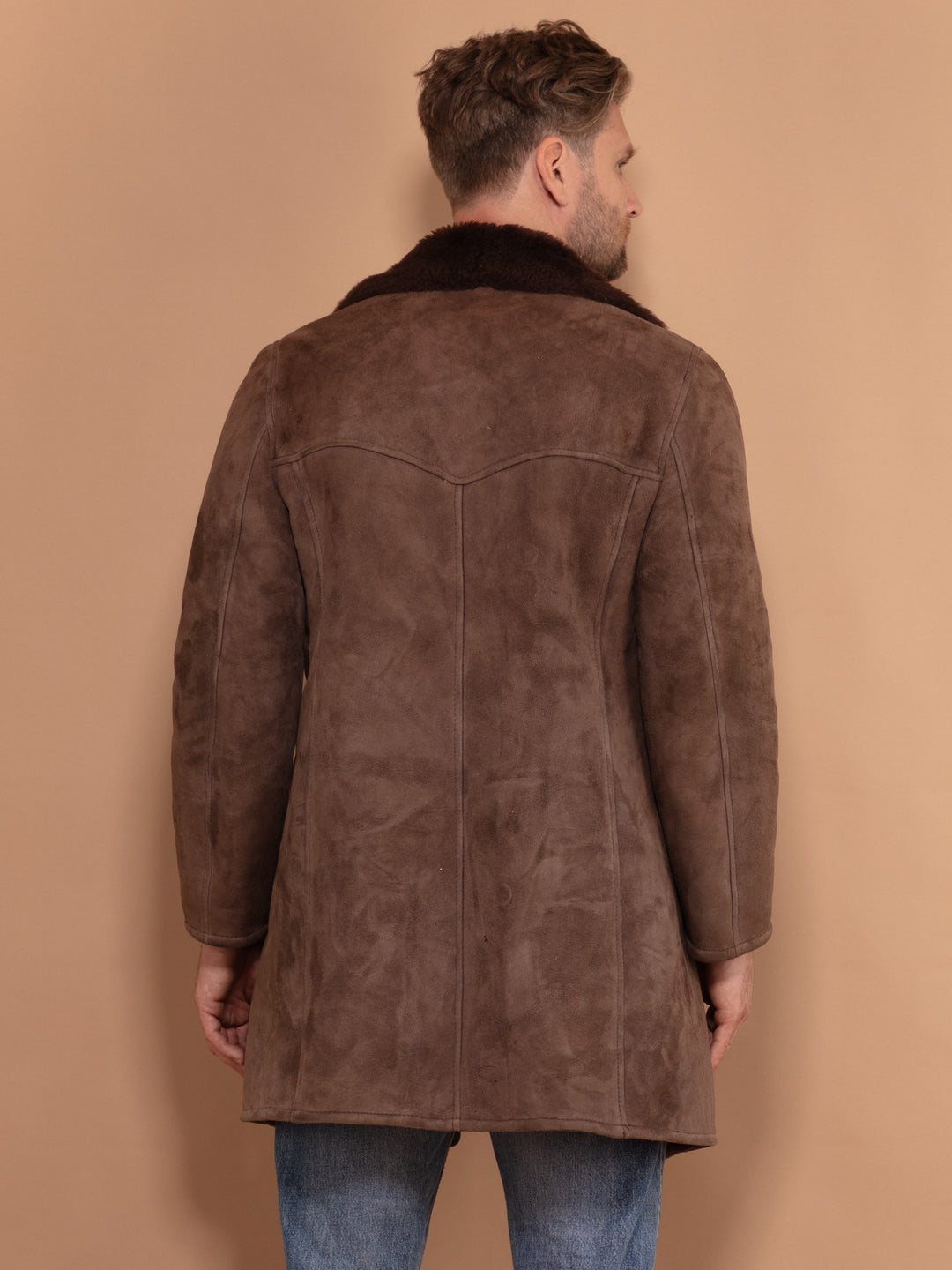 Vintage 70's Men Sheepskin Coat in Dark Brown - NorthernGrip
