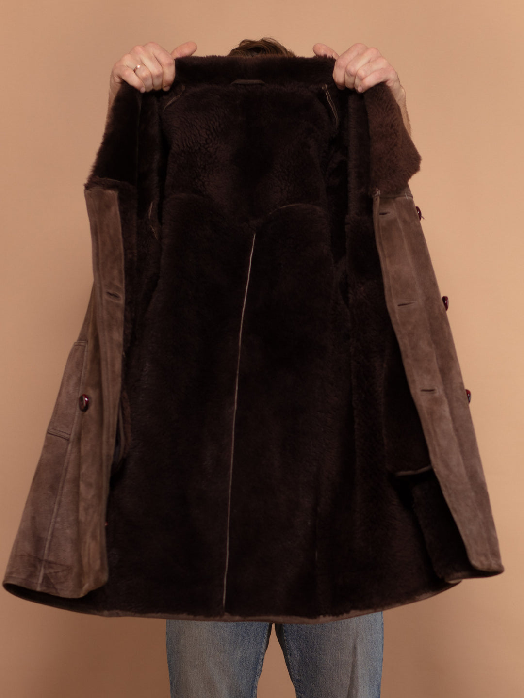 Vintage 70's Men Sheepskin Coat in Dark Brown - NorthernGrip