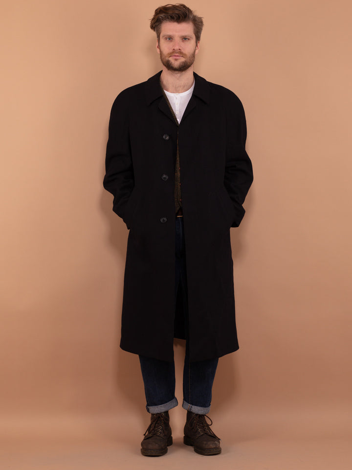 Vintage 70's Men Long Wool Topcoat in Navy Blue - NorthernGrip