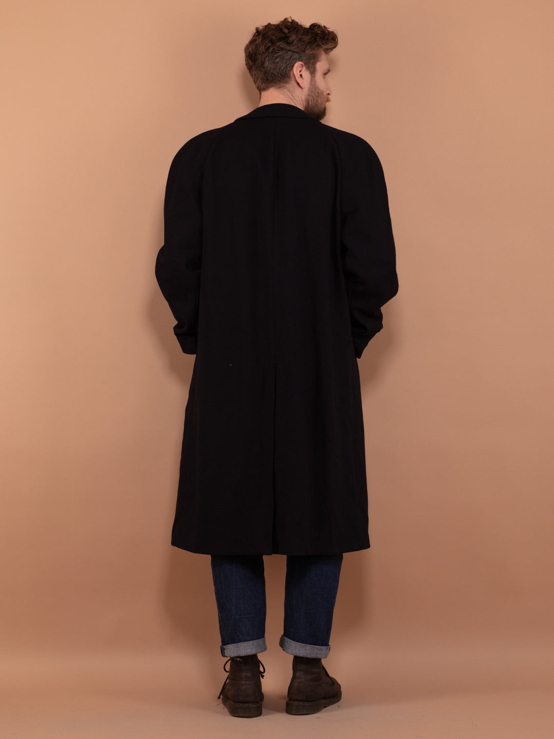 Vintage 70's Men Long Wool Topcoat in Navy Blue - NorthernGrip