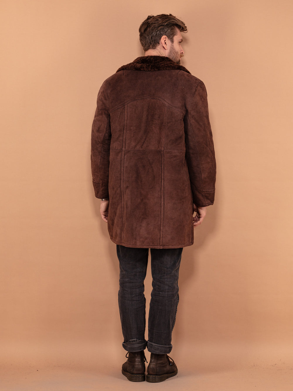 Vintage 70's Men Classic Sheepskin Coat in Brown - NorthernGrip