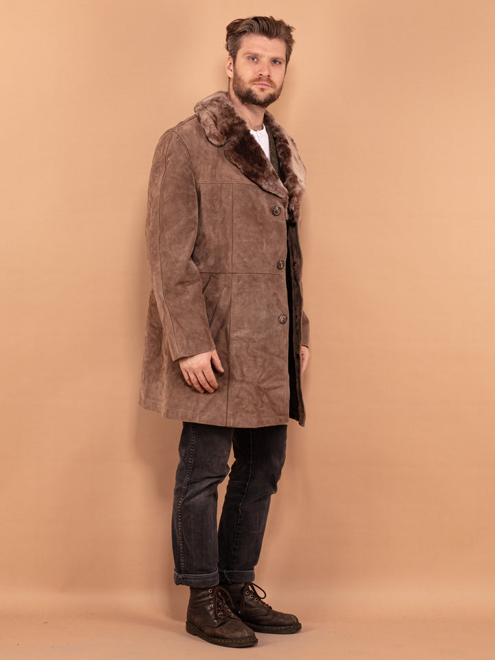 Vintage 70's Men Faux Sheepskin Coat in Pale Brown - NorthernGrip