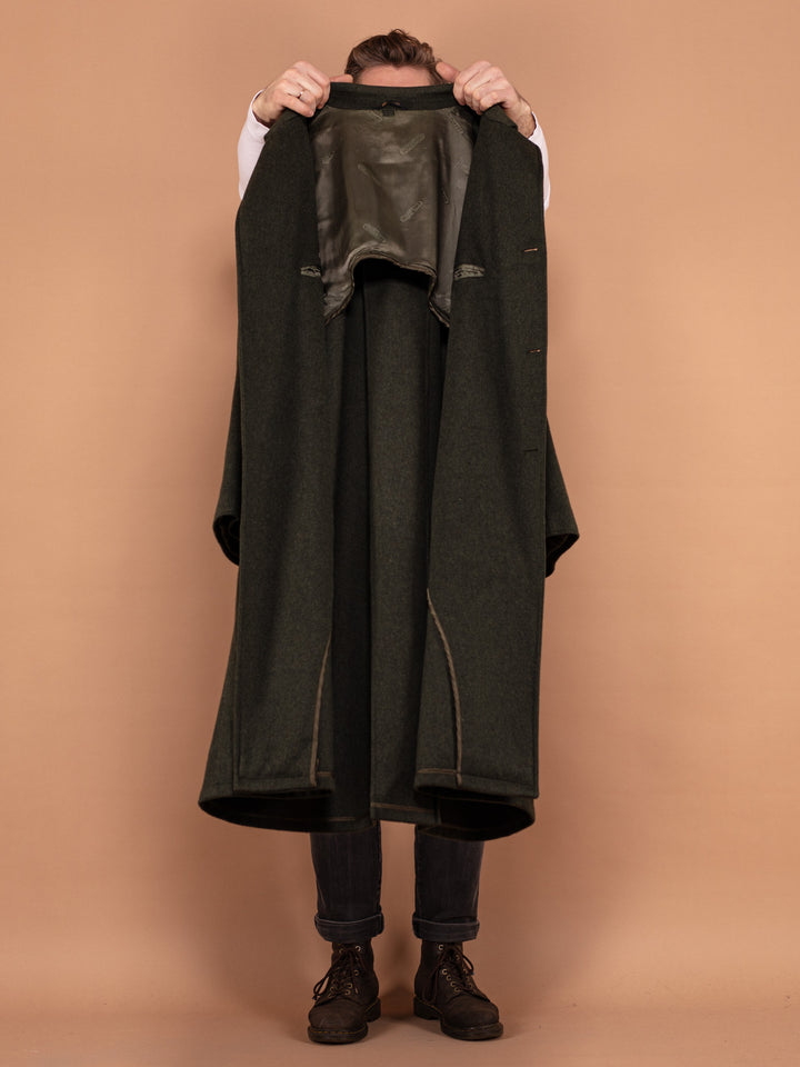 Vintage 70's Men Long Wool Topcoat in Green - NorthernGrip