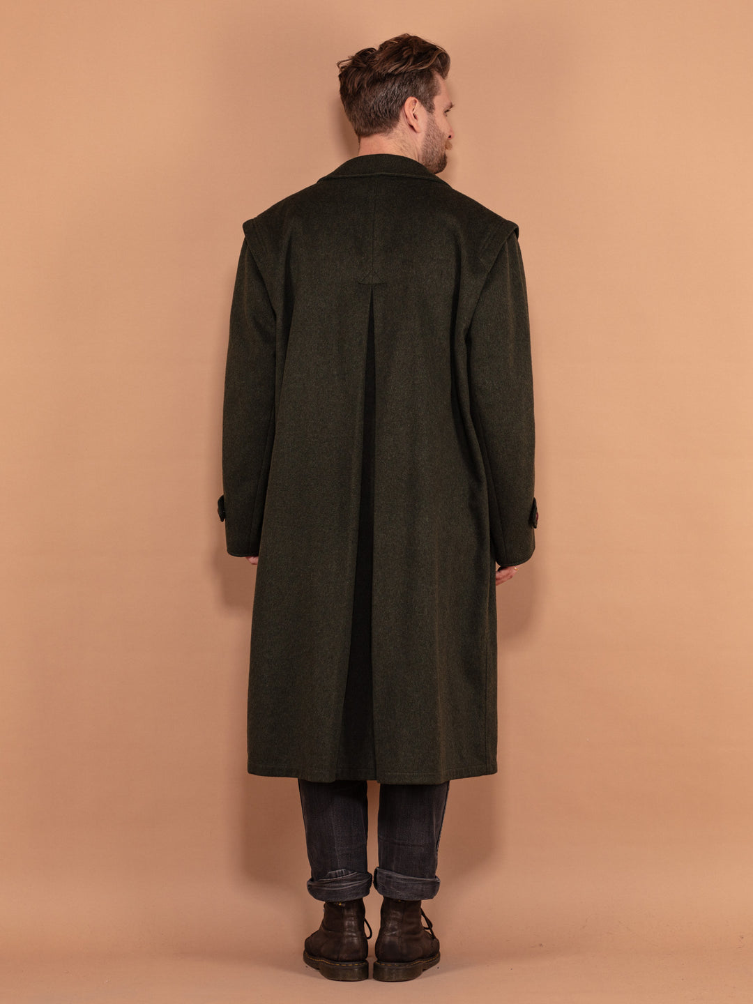 Vintage 70's Men Long Wool Topcoat in Green - NorthernGrip