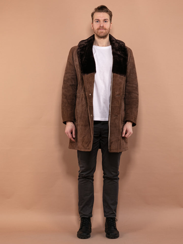 Vintage 70's Men Heavy Sheepskin Coat in Brown - NorthernGrip