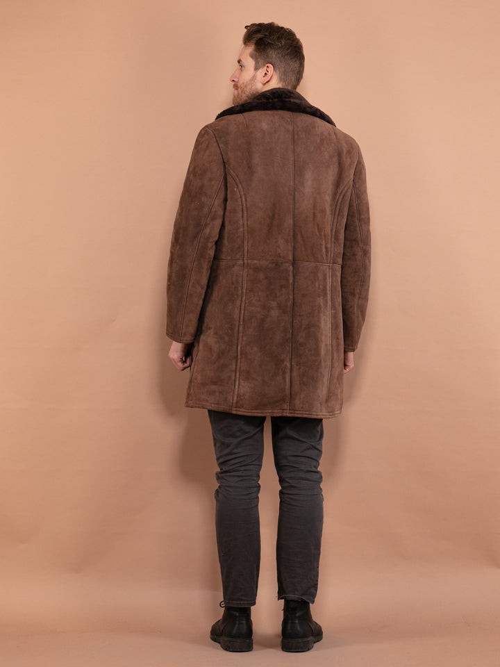 Vintage 70's Men Heavy Sheepskin Coat in Brown - NorthernGrip