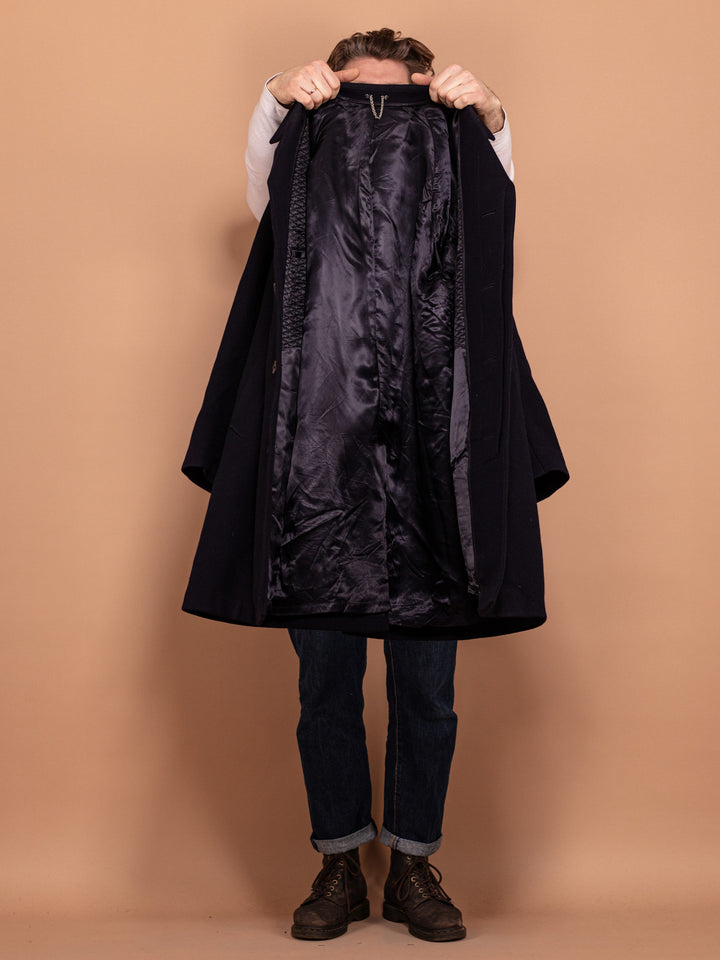 Vintage 70's Men Minimalist Wool Coat in Navy Blue - NorthernGrip