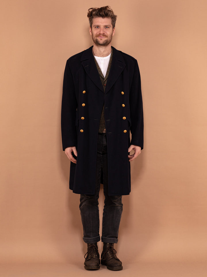 Vintage 70's Men Military Wool Coat in Navy Blue - NorthernGrip