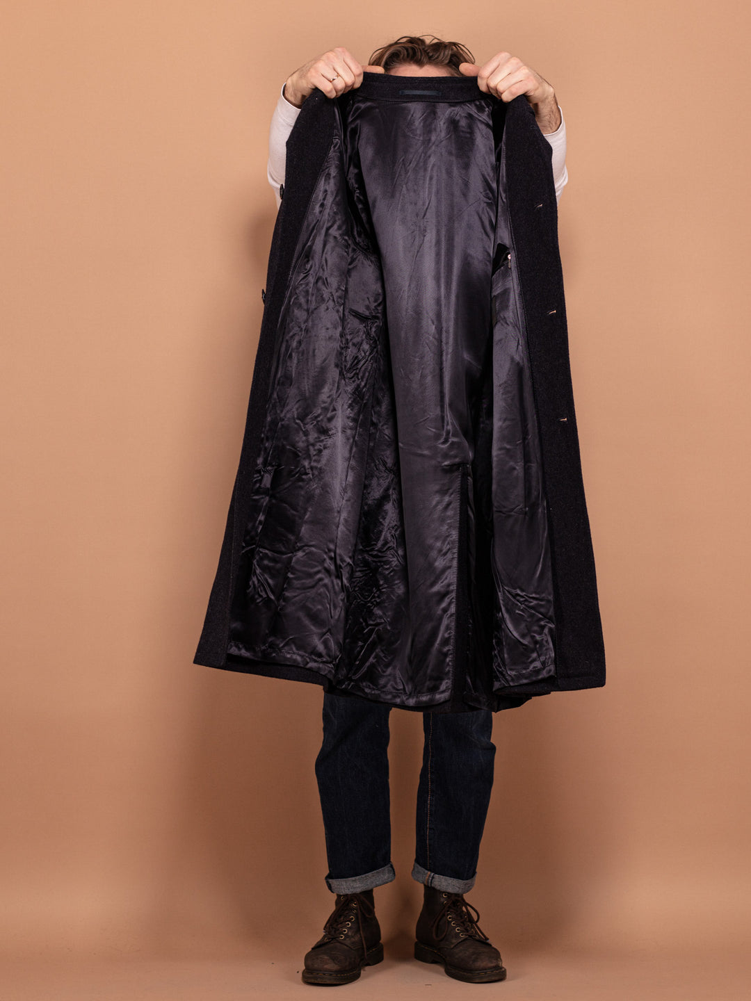 Vintage 70's Men Long Wool Coat in Dark Grey - NorthernGrip