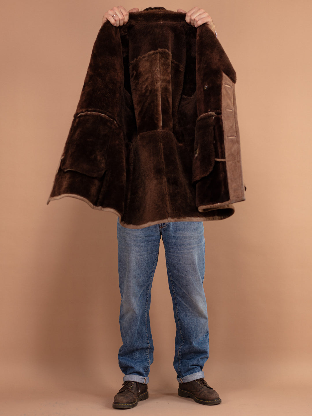 Vintage 70's Men Shearling Suede Coat in Brown - NorthernGrip