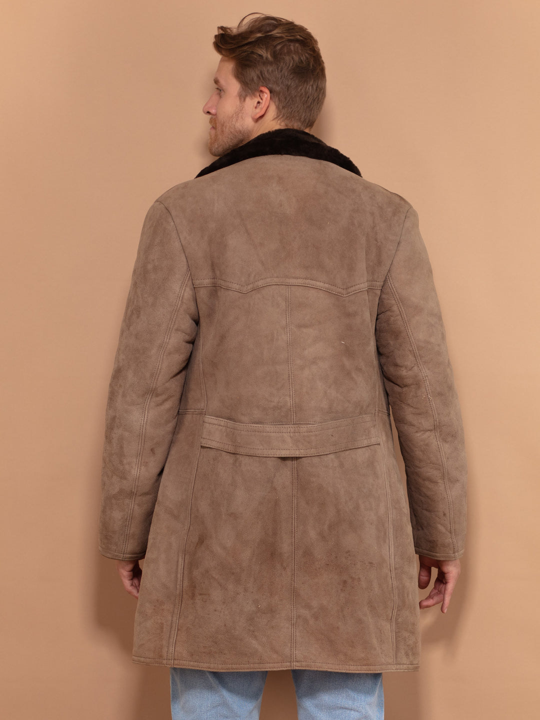 Vintage 70's Men Boho Sheepskin Coat in Brown - NorthernGrip