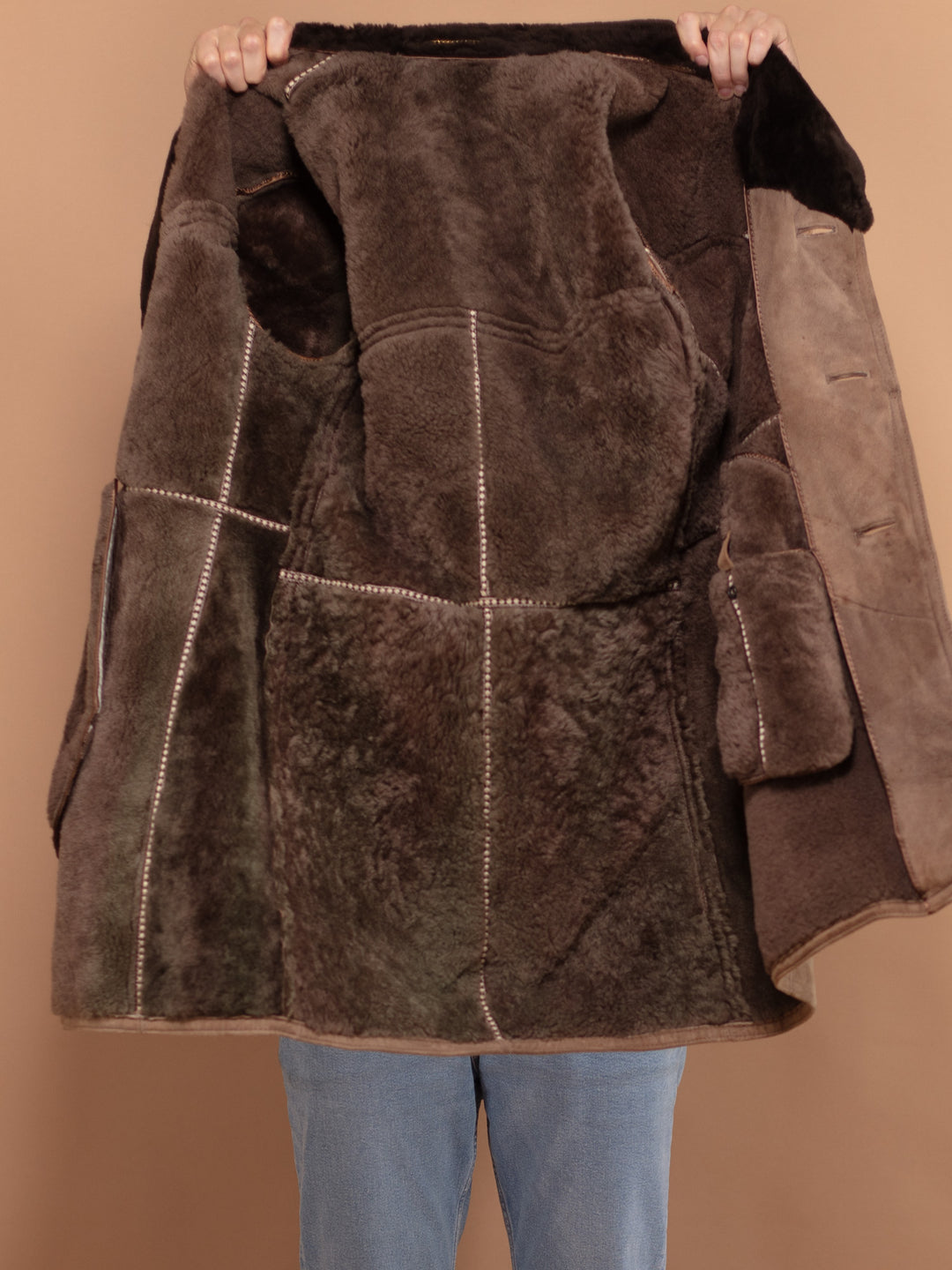 Vintage 70's Men Boho Sheepskin Coat in Brown - NorthernGrip