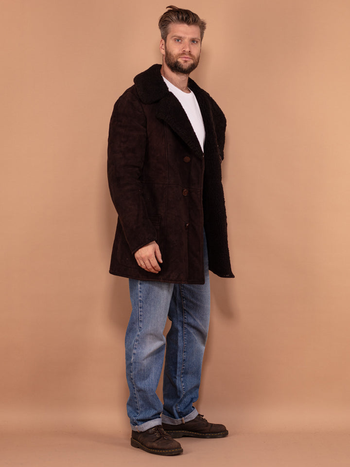 Vintage 70's Men Sheepskin Coat in Dark Brown - NorthernGrip