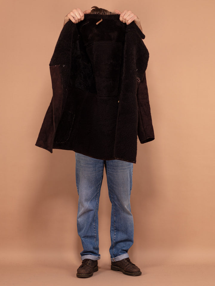 Vintage 70's Men Sheepskin Coat in Dark Brown - NorthernGrip