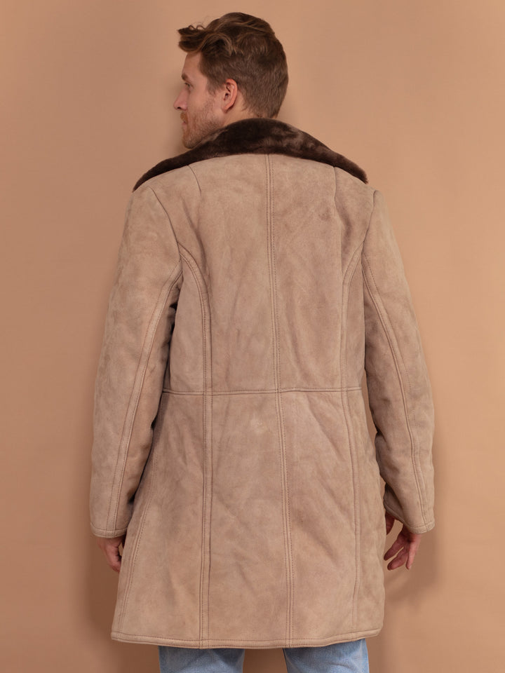 Vintage 70's Men Sheepskin Suede Coat in Beige - NorthernGrip