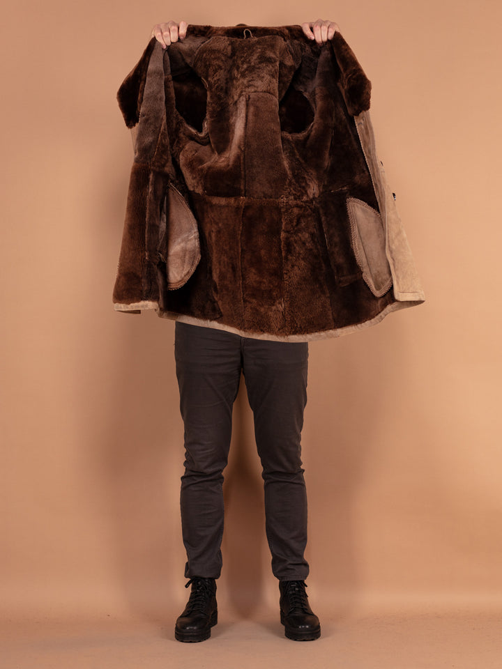 Vintage 70's Men Sheepskin Suede Coat in Beige - NorthernGrip