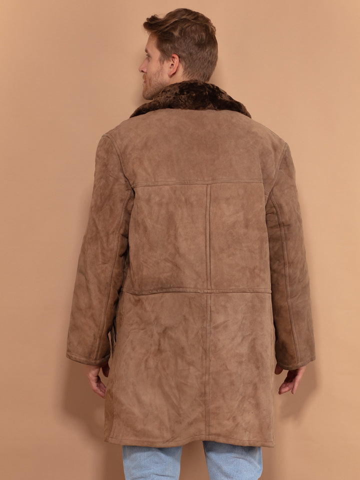 Vintage 70's Men Shearling Suede Coat in Brown - NorthernGrip