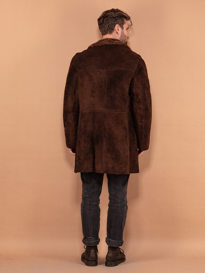 Vintage 70's Men Sheepskin Suede Coat in Brown - NorthernGrip