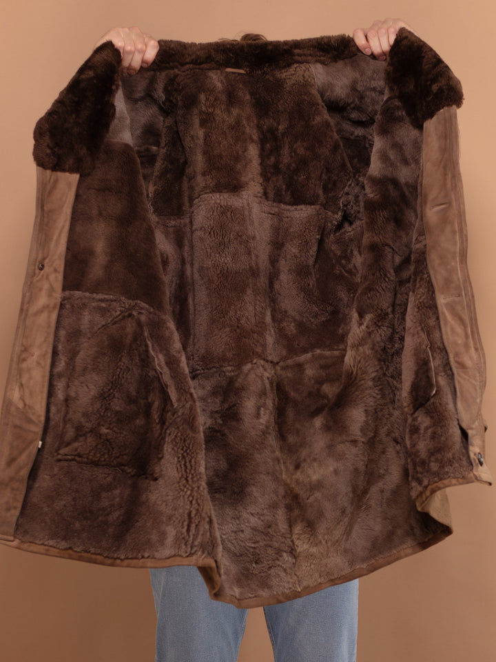 Vintage 70's Men Shearling Suede Coat in Brown - NorthernGrip