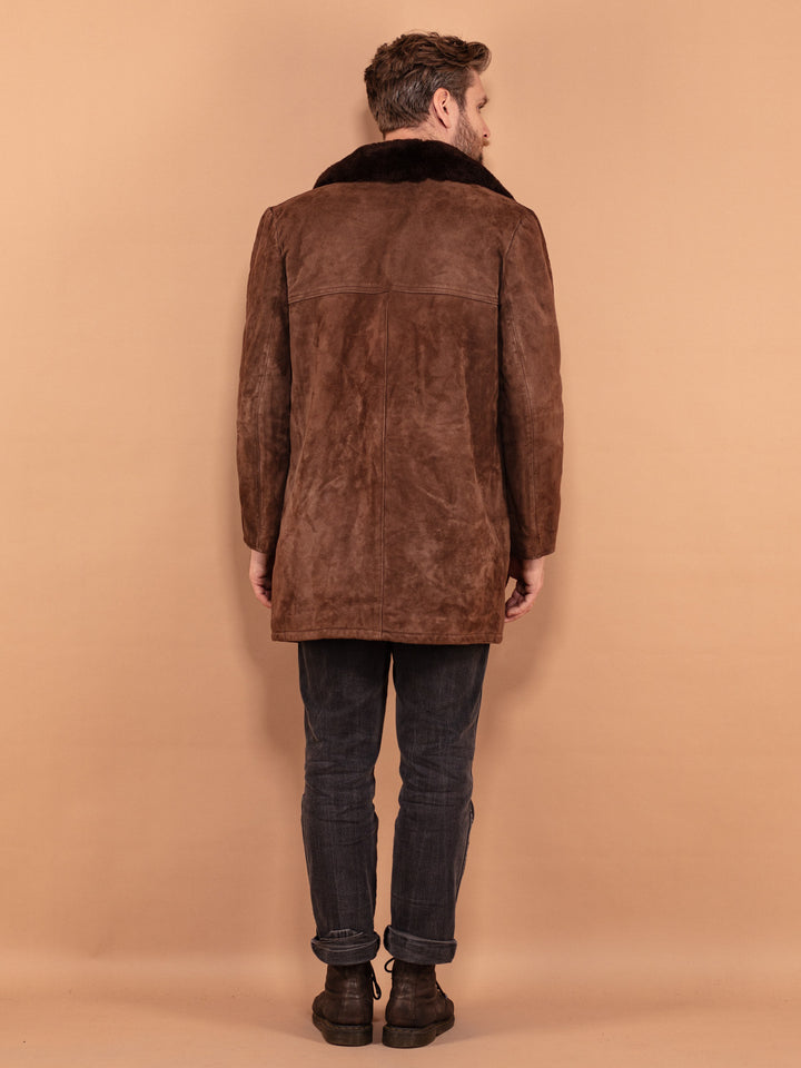 Vintage 70's Men Sherpa Lined Suede Coat in Brown - NorthernGrip
