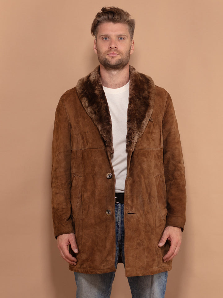 Vintage 70's Men Suede Sherpa Lined Coat in Brown - NorthernGrip