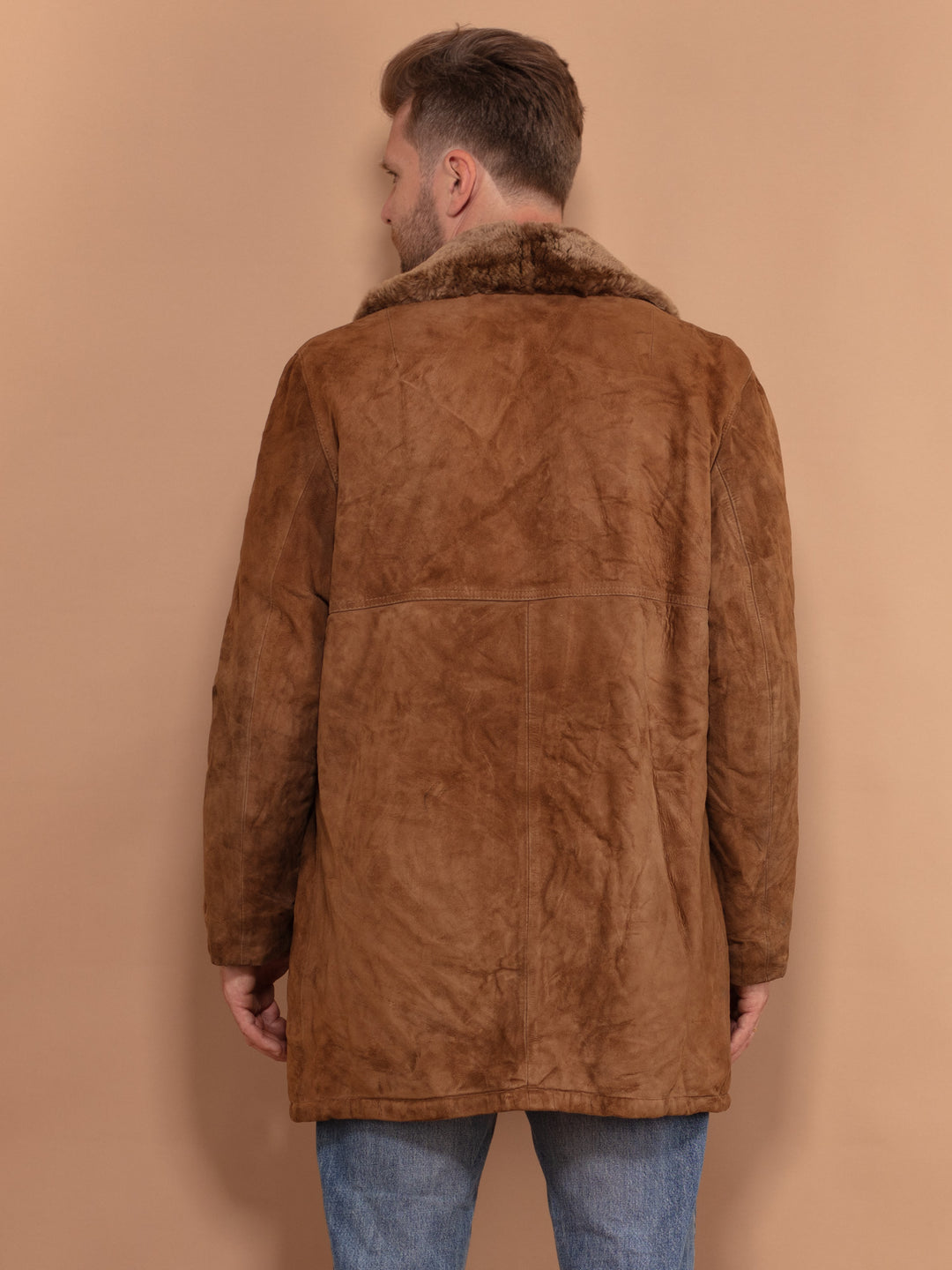 Vintage 70's Men Suede Sherpa Lined Coat in Brown - NorthernGrip
