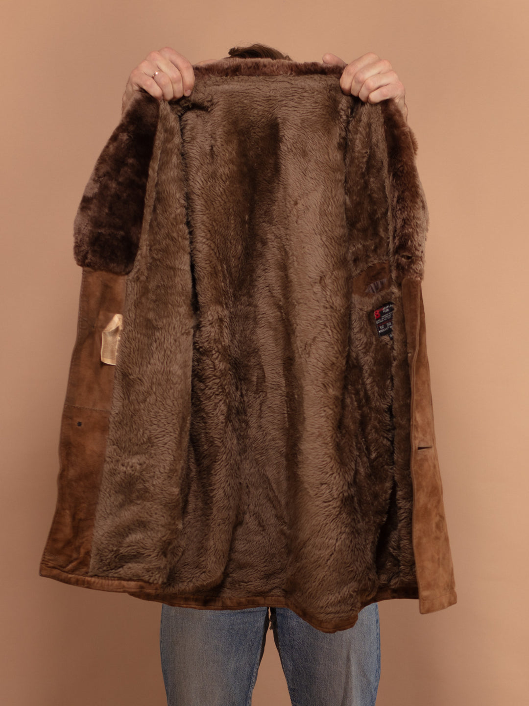 Vintage 70's Men Suede Sherpa Lined Coat in Brown - NorthernGrip