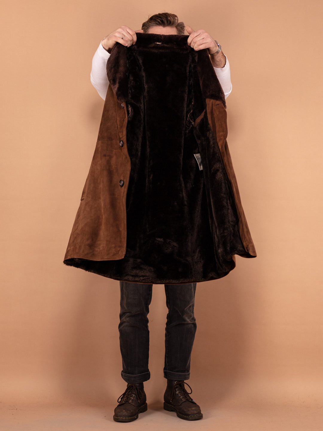 Vintage 70's Men Suede Sherpa Coat in Brown - NorthernGrip