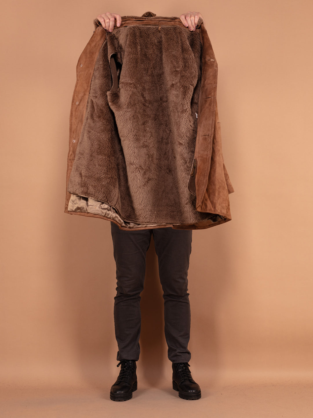 Vintage 70's Men Suede Winter Coat in Brown - NorthernGrip
