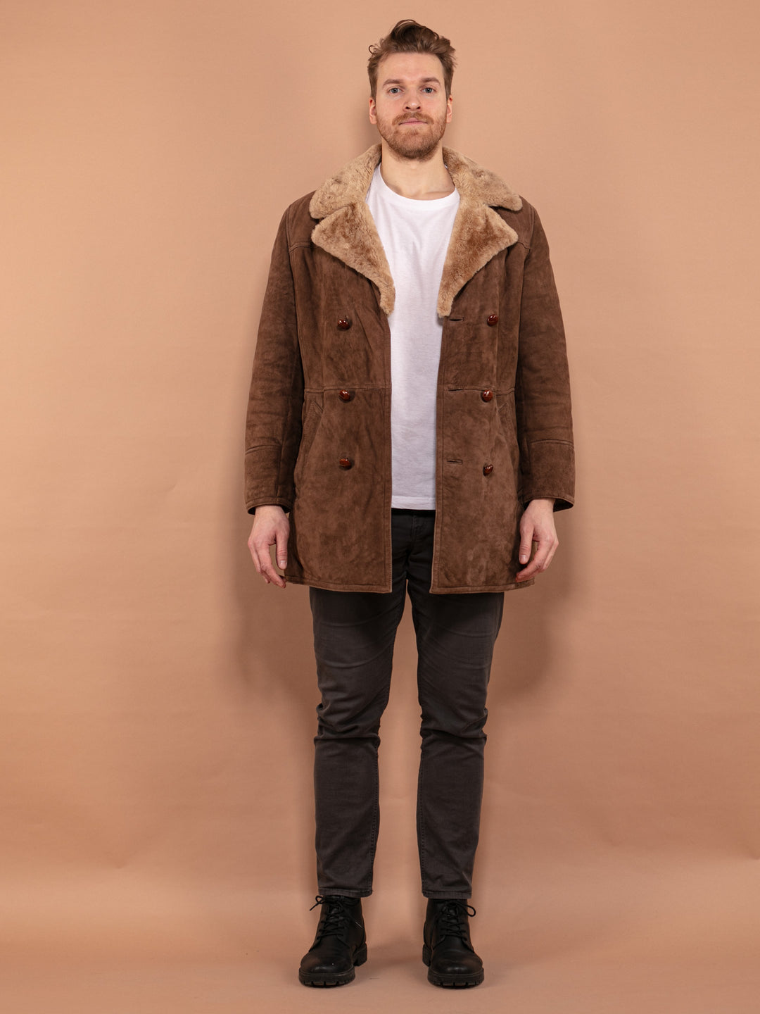 Vintage 70's Men Western Shearling Coat in Brown - NorthernGrip