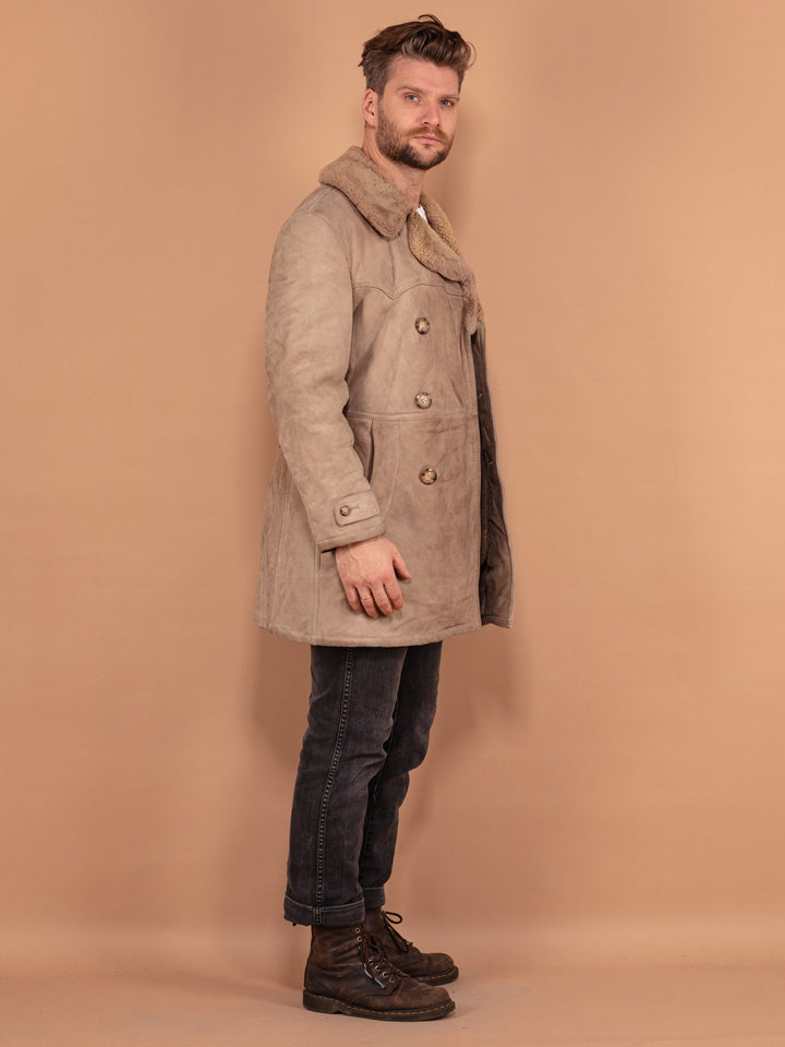 Vintage 70's Men Western Sheepskin Coat in Beige - NorthernGrip