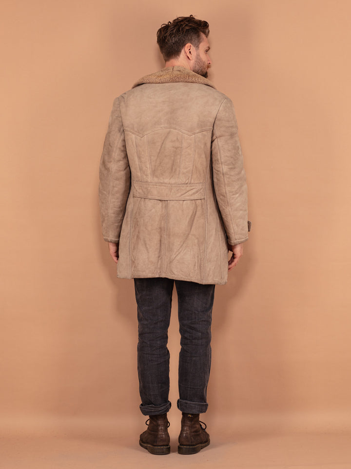 Vintage 70's Men Western Sheepskin Coat in Beige - NorthernGrip