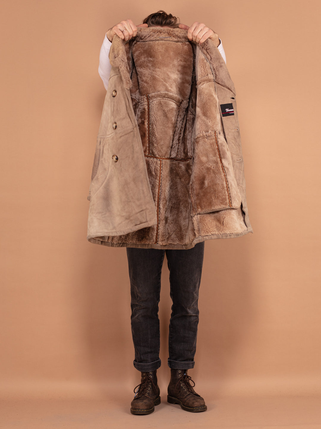 Vintage 70's Men Western Sheepskin Coat in Beige - NorthernGrip
