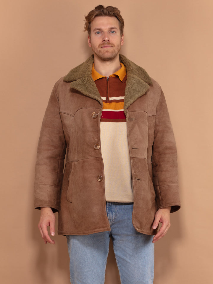 Vintage 70's Men Western Style Sheepskin Coat in Brown - NorthernGrip