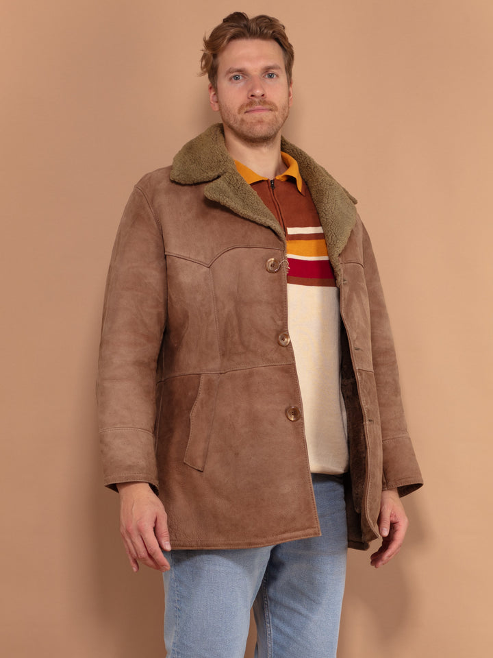 Vintage 70's Men Western Style Sheepskin Coat in Brown - NorthernGrip