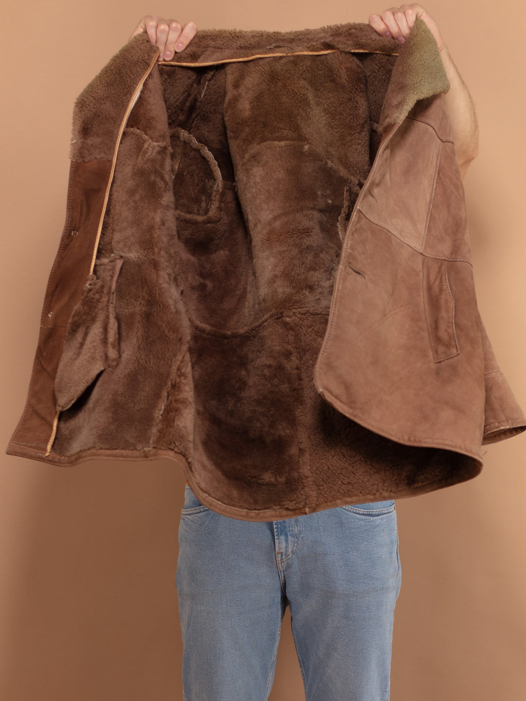 Vintage 70's Men Western Style Sheepskin Coat in Brown - NorthernGrip
