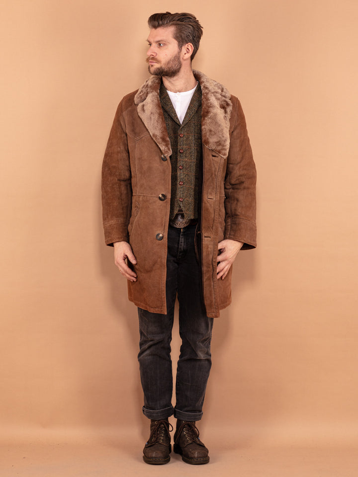Vintage 70's Men Western Sheepskin Coat in Brown - NorthernGrip