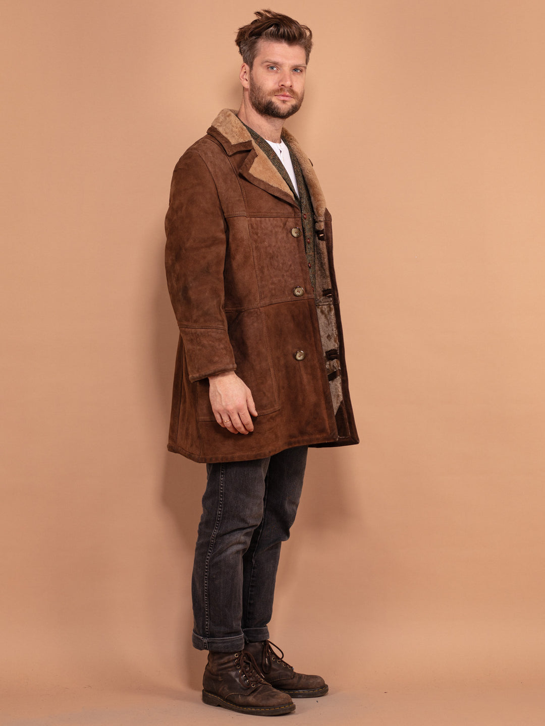 Vintage 70's Men Western Sheepskin Coat in Brown - NorthernGrip