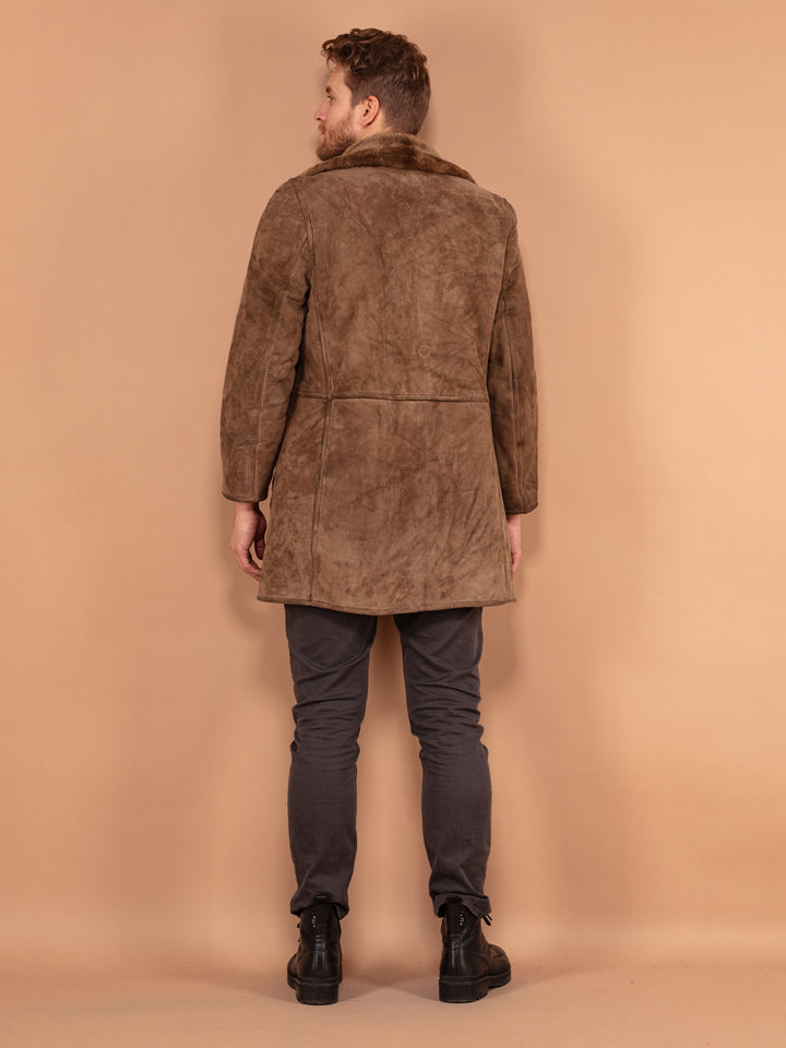 Vintage 70's Men Western Sheepskin Suede Coat in Brown - NorthernGrip