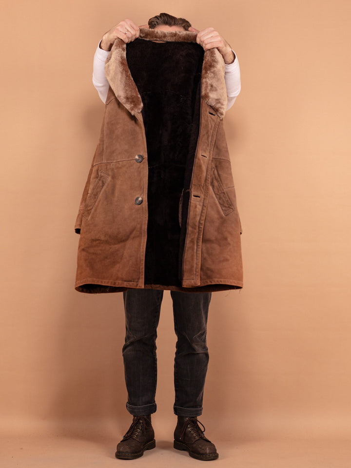 Vintage 70's Men Western Sheepskin Coat in Brown - NorthernGrip