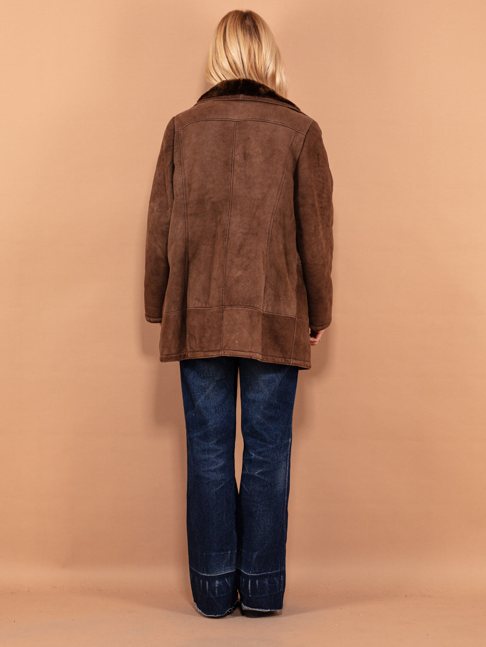 Vintage 70's Women Sheepskin Suede Coat in Brown - NorthernGrip