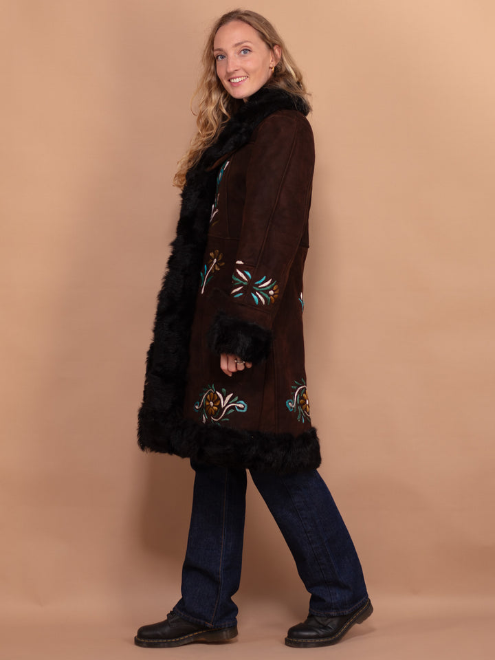 Vintage 70's Women Embroidered Penny Lane Sheepskin Coat in Brown - NorthernGrip