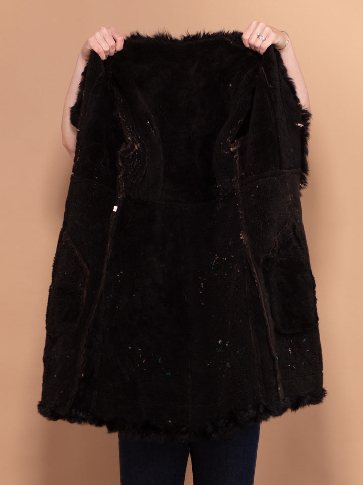 Vintage 70's Women Embroidered Penny Lane Sheepskin Coat in Brown - NorthernGrip