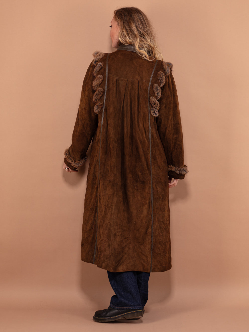 Vintage 70's Women Fur Trim Suede Coat in Brown - NorthernGrip