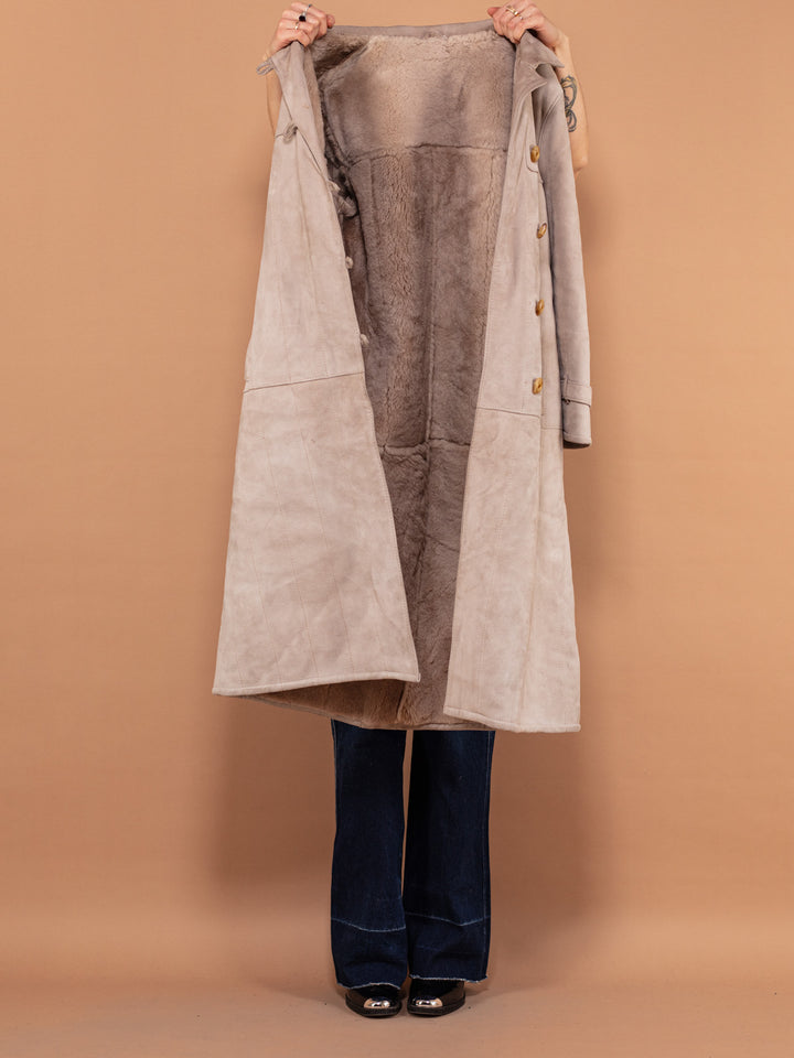 Vintage 70's Women Sheepskin Suede Coat in Grey - NorthernGrip