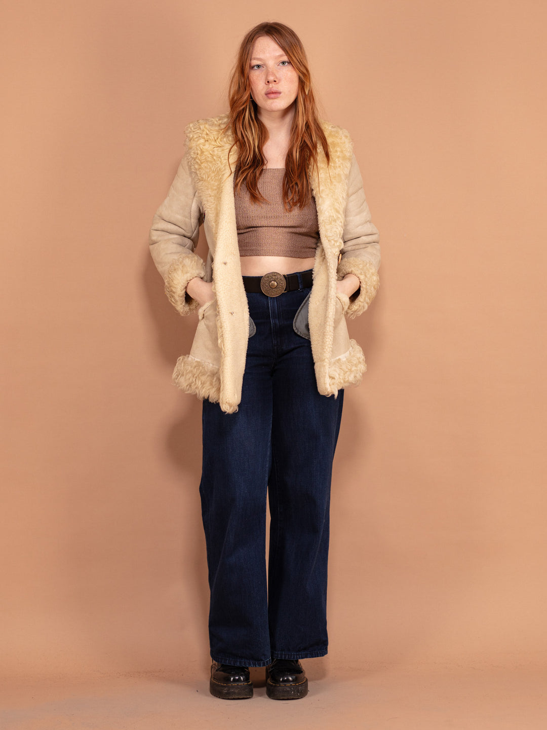 Vintage 70's Women Afghan Sheepskin Coat in Off-White - NorthernGrip
