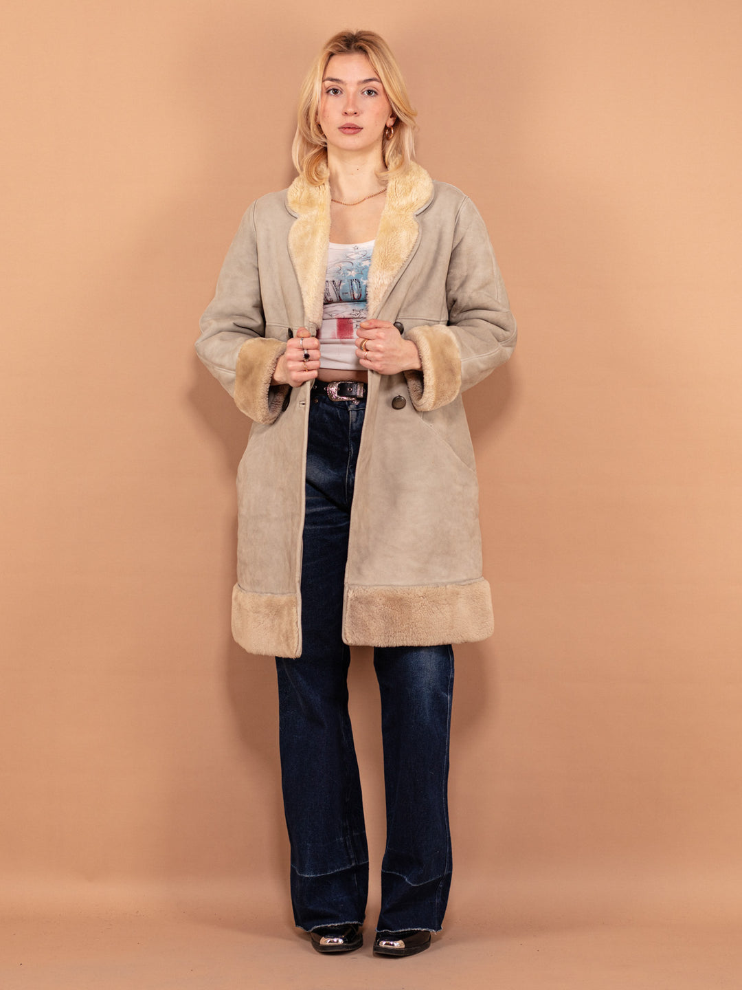 Vintage 70's Women Penny Lane Sheepskin Coat in Beige - NorthernGrip