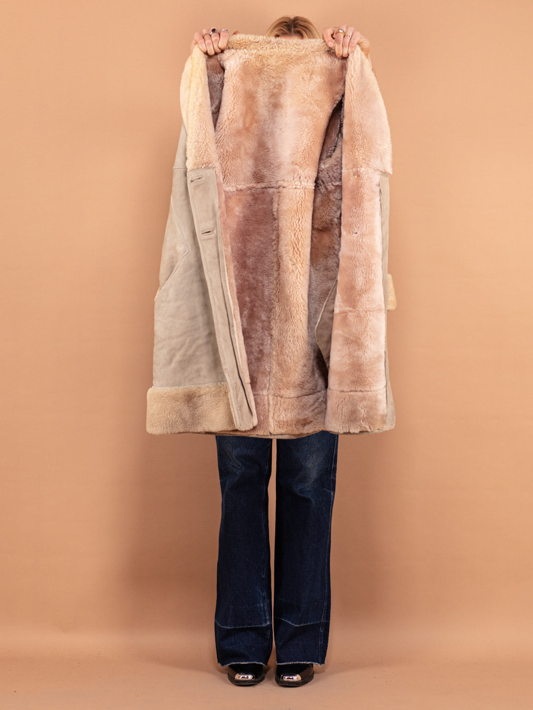 Vintage 70's Women Penny Lane Sheepskin Coat in Beige - NorthernGrip