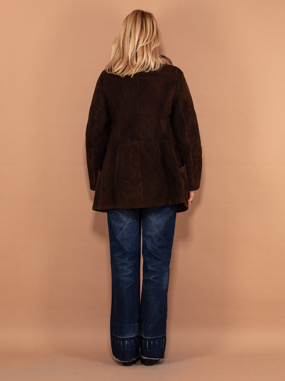Vintage 70's Women Fur Collar Sheepskin Coat in Brown - NorthernGrip