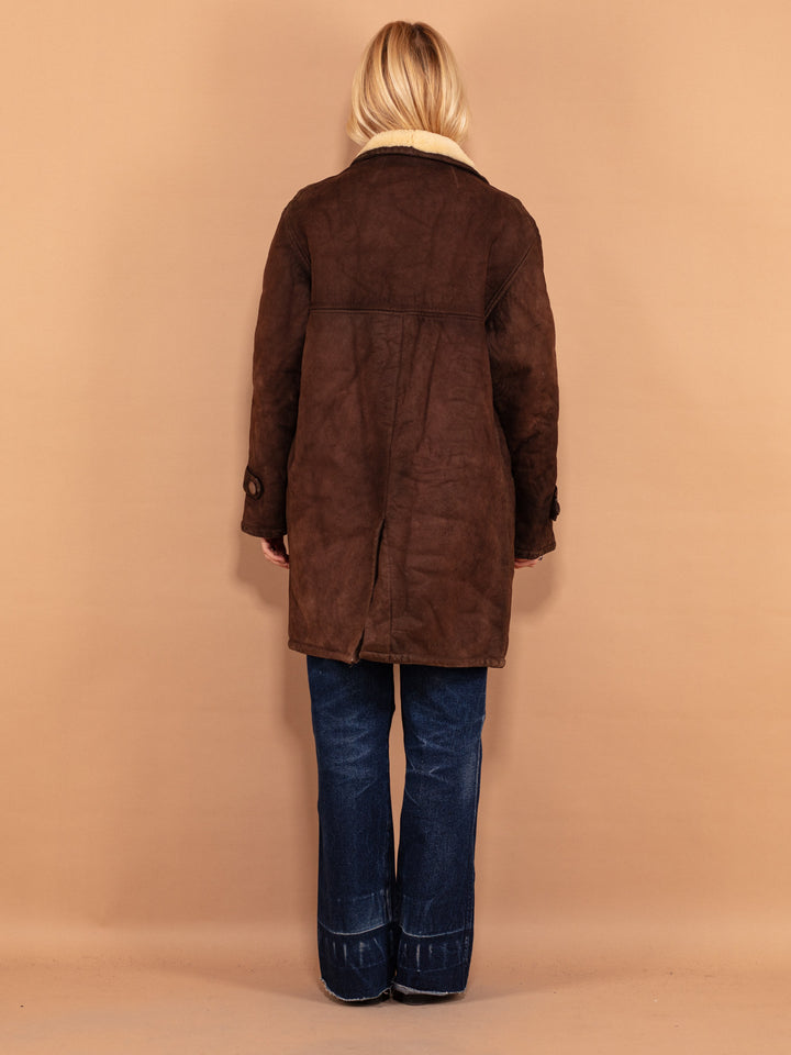 Vintage 70's Women Western Sheepskin Suede Coat in Brown - NorthernGrip
